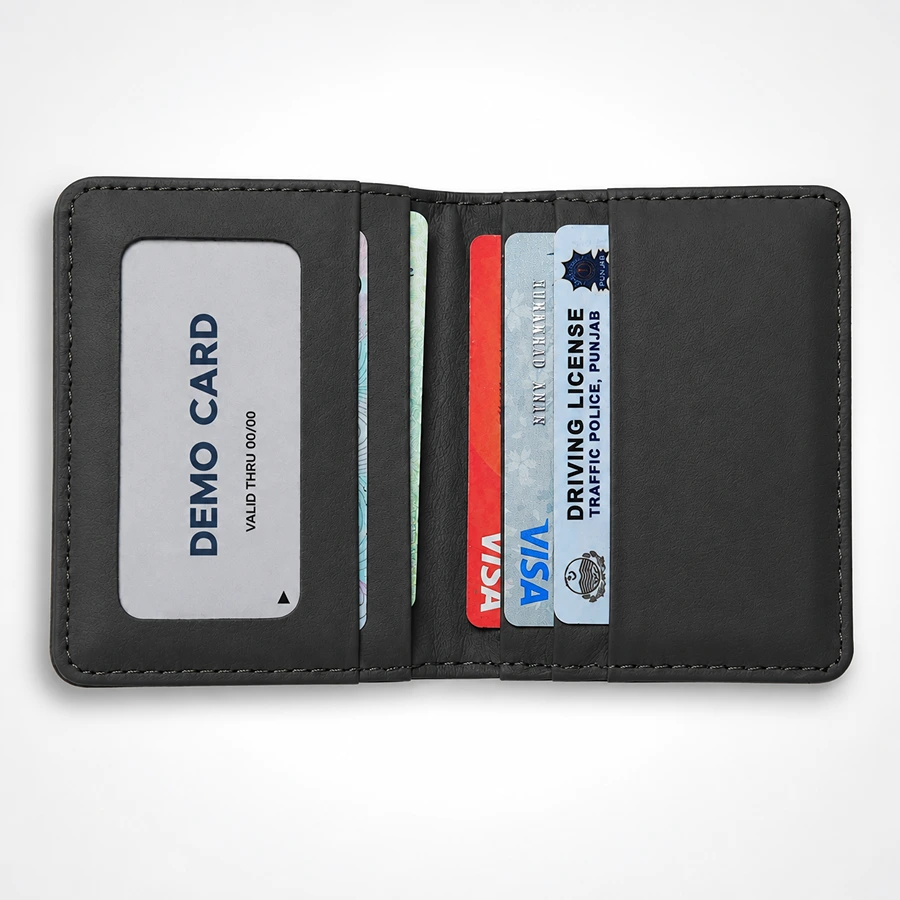 Premium Slim Genuine Leather Wallet with ID Window & Card Slots – Black
