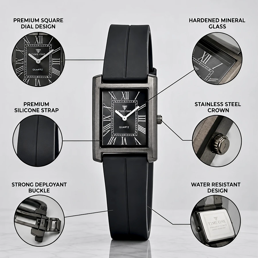 Old Money Tank Watch – Premium Square Dial with Silicone Strap & Mineral Glass