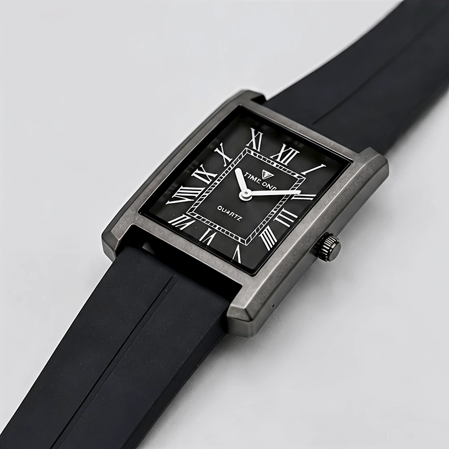 Old Money Tank Watch – Premium Square Dial with Silicone Strap & Mineral Glass