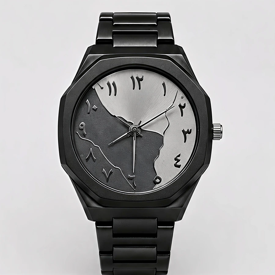 Metal Black Aura Watch with Arabic Numerals & Stainless Steel Bracelet – Premium Men's Watch in Pakistan