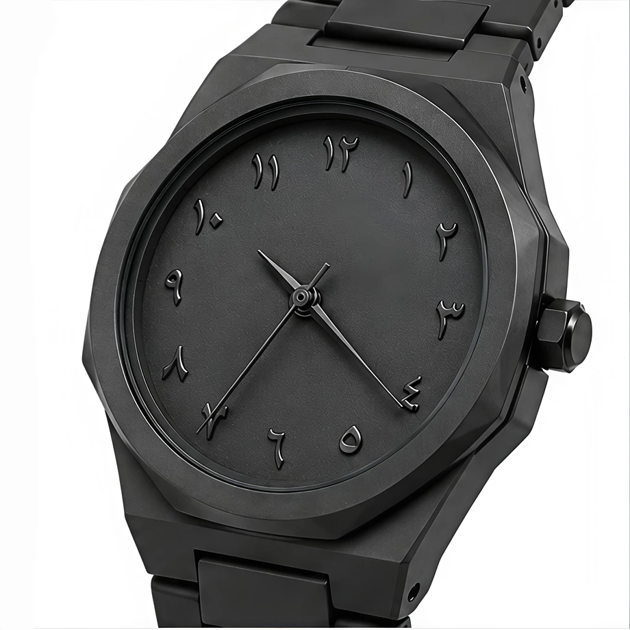 Black Aura Arabic Numerals Watch – All Black Stealth Design with Silicone Strap