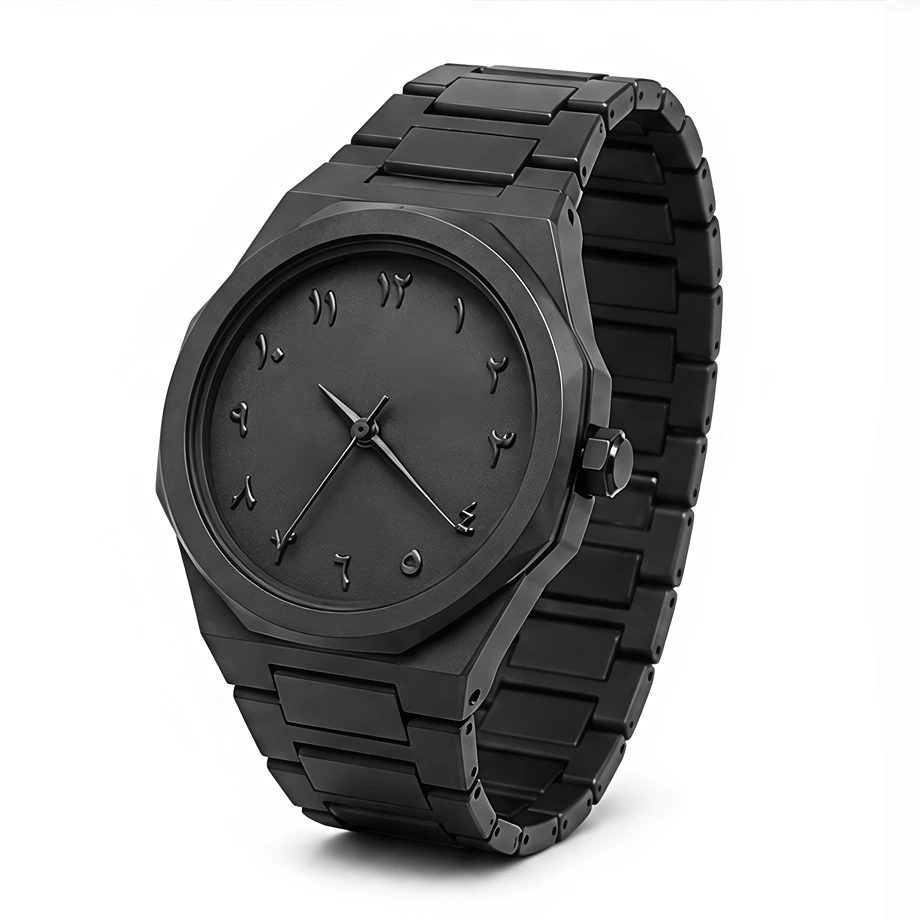 Black Aura Arabic Numerals Watch – All Black Stealth Design with Silicone Strap