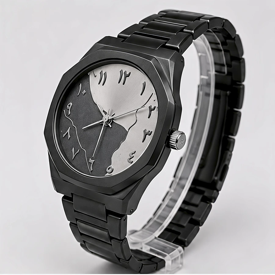 Metal Black Aura Watch with Arabic Numerals & Stainless Steel Bracelet – Premium Men's Watch in Pakistan