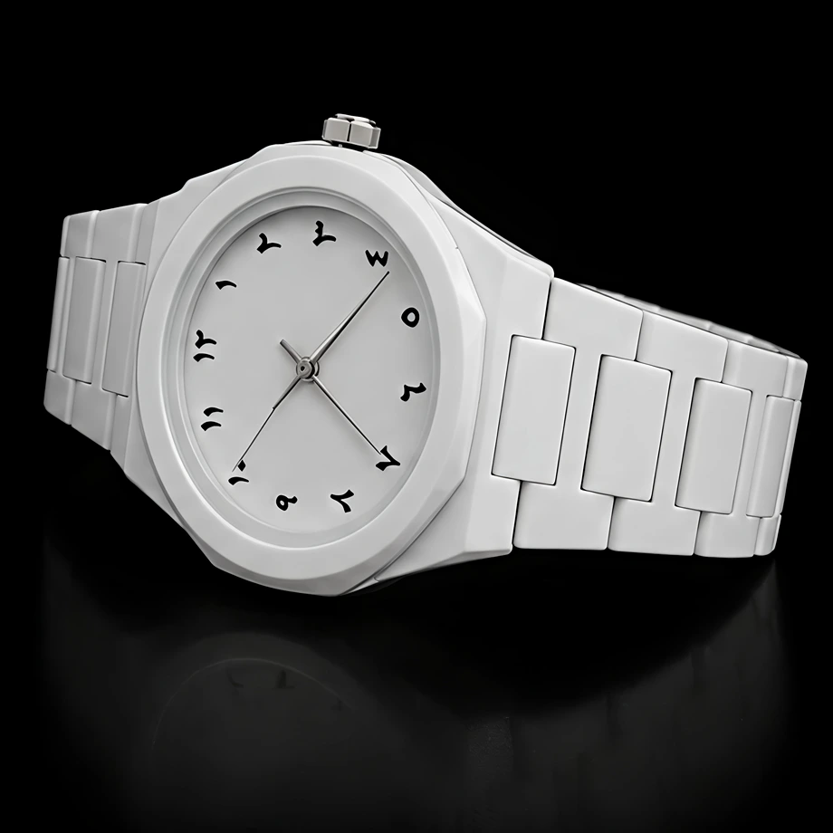 White Aura Arabic Numerals Watch – All White Clean Design with Silicone Strap