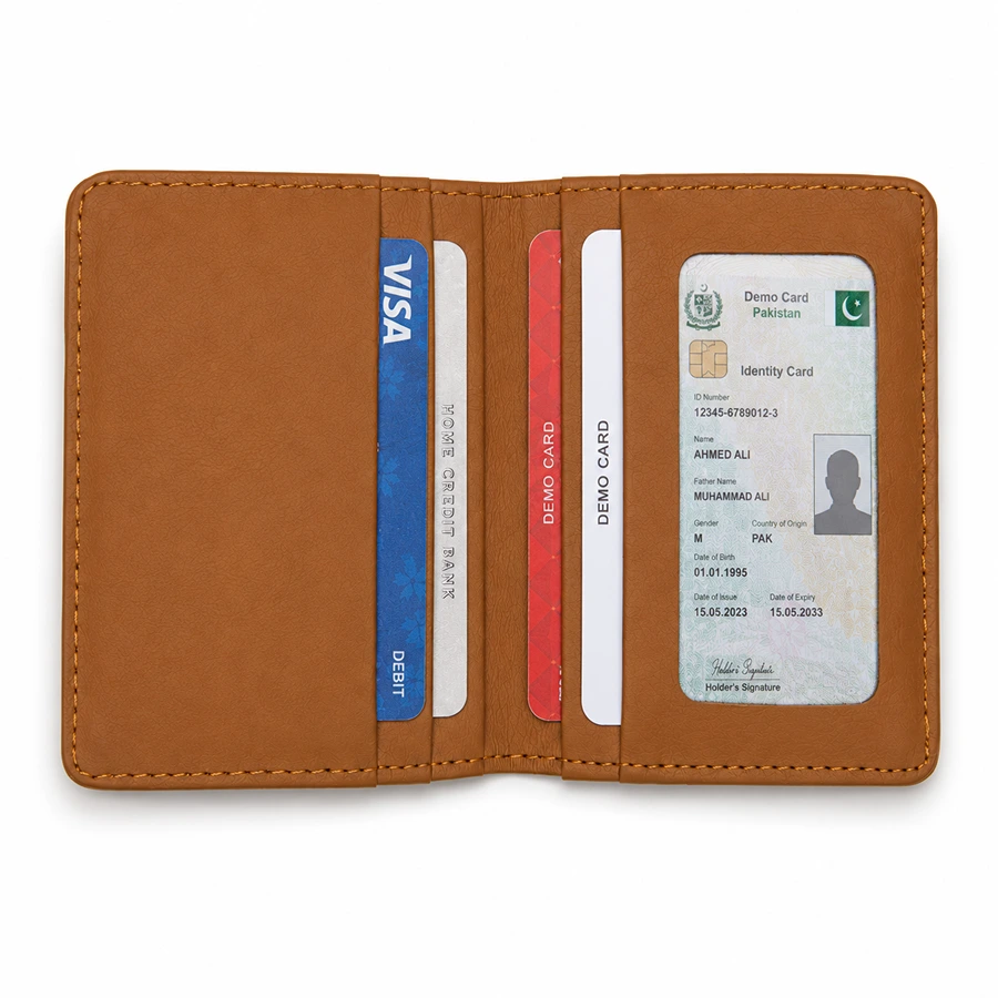 Premium Slim Genuine Leather Wallet with ID Window & Card Slots – Tan Brown
