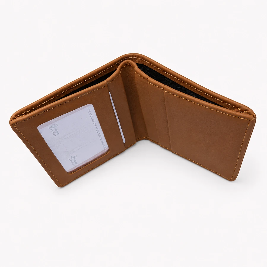Premium Slim Genuine Leather Wallet with ID Window & Card Slots – Tan Brown