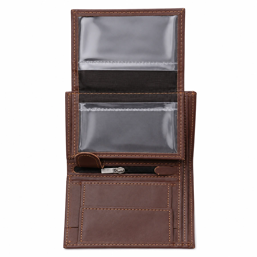 Premium Genuine Leather Wallet for Men – Brown Bifold Wallet with Coin Pocket & Zipper