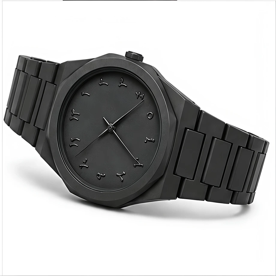 Black Aura Arabic Numerals Watch – All Black Stealth Design with Silicone Strap